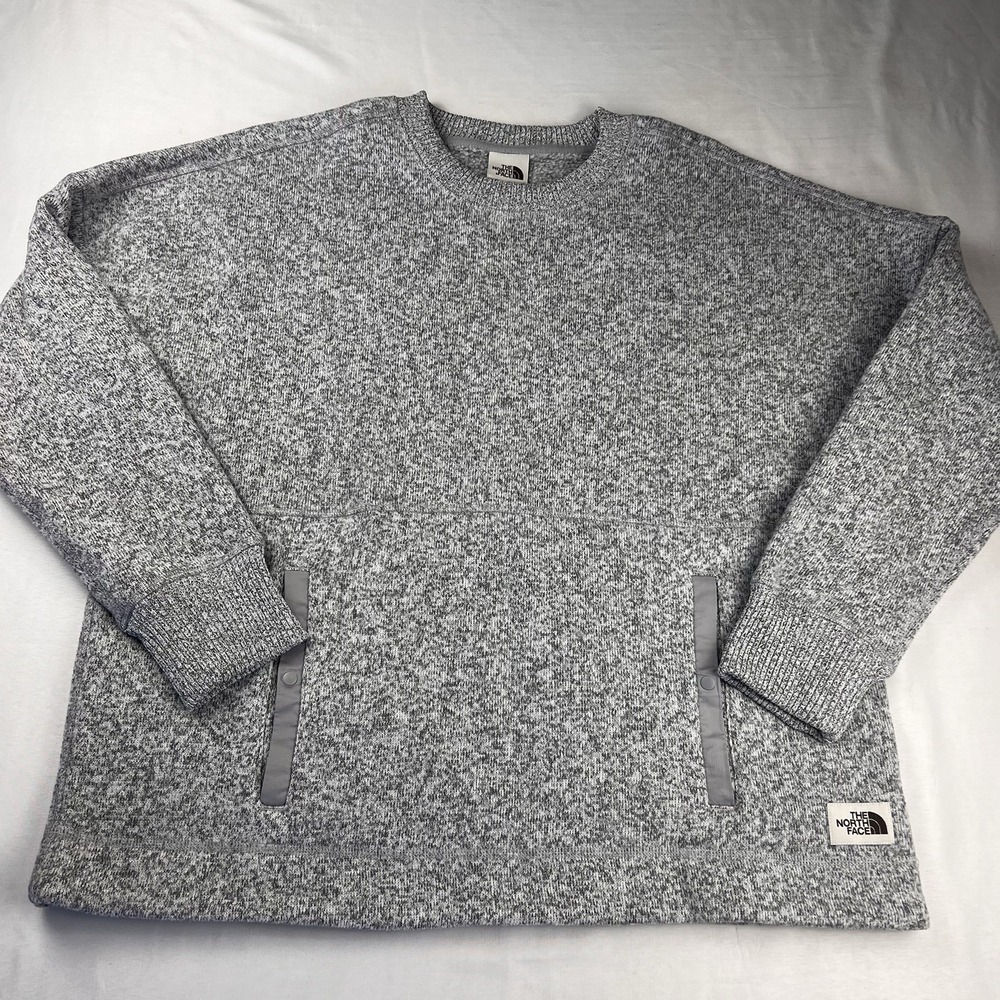 The North Face Crescent Crew Sweater Gray Knit Fleece Fisherman Cabin Women XL